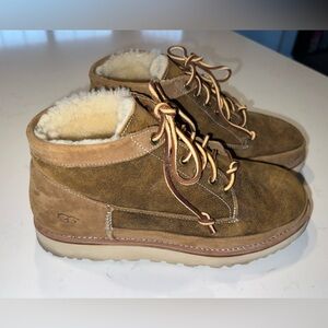 UGG Tan Lace Up Boots with Shearling Lining
